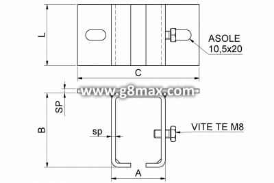 COMBI ARIALDO Ceiling adjustable support for track MEDIO, 60x120mm, 52x71x4mm (galvanized)