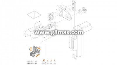 Hinge LOCINOX GBMU M16 Screw Lenght: 110mm (1001U+1002M+1034HDGA) (2pcs)
