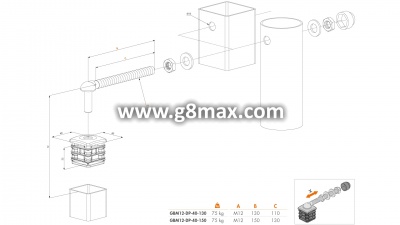 Set of Hinges Locinox GBM12-DP with Aluminium, Reinforced Plug, Screw M12x130 mm (2pcs)