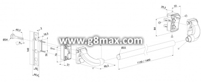 Aluminum Push Bar-L for Exterior Gate Locks LOCINOX LAKQ, LPKQ, LFKQ